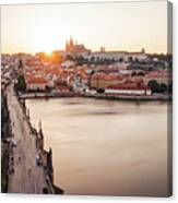 Czech Capital City With Charles Bridge At Sunset Canvas Print