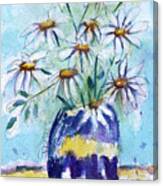 Daisies In A Purple Vase Canvas Print