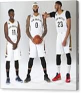 Demarcus Cousins, Jrue Holiday, And Anthony Davis Canvas Print