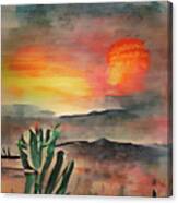 Desert Cactus Sunset Abstract Watercolor Canvas Print