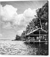 Dockhouse Under The Palms Black And White Canvas Print