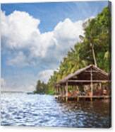 Dockhouse Under The Palms Painting Canvas Print