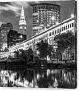 Downtown Cleveland Ohio Skyline Panorama - Black And White Canvas Print