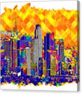 Downtown Los Angeles Skyline With The Hollywood Sign In The Background - Colorful Digital Painting Canvas Print
