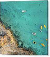 Drone Aerial Of Seascape With Idyllic Blue Calm Blue Water. Fig Tree Bay Beach Protaras Cyprus Canvas Print
