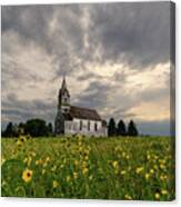 East Norway Lutheran Church In Nelson County Nd - Abandoned Church With Wildflowers Canvas Print