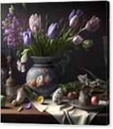 Easter Dining Elegance, Photorealistic Table Decoration For Spring Feast Canvas Print