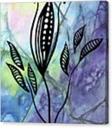 Elegant Pattern With Leaves In Blue And Purple Watercolor I Canvas Print