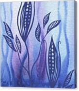 Elegant Pattern With Leaves In Blue And Purple Watercolor Ii Canvas Print