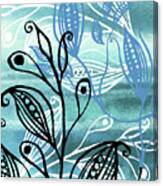 Elegant Pods And Seeds Pattern With Leaves Teal Blue Watercolor Vi Canvas Print