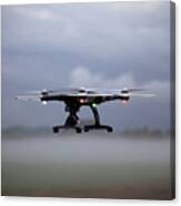 Europe, Germany, Bavaria, Aerial View Drone Flying On Misty Farmland Canvas Print