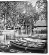 European Canal Scenes Annecy France Black And White Canvas Print