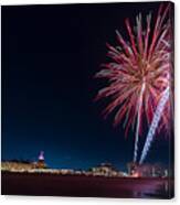 Evening Fireworks Display At The Hotel Del Coronado On The Beach Along The Pacific Ocean Canvas Print
