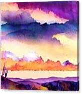 Evening Glow Painting Sunset Trees Watercolour Evening Landscape Mountains Air Background Bright Card Carmine Clouds Colorful Crimson Cumulus Dark Evening Golden Gradient Hand Drawn Illustration Canvas Print