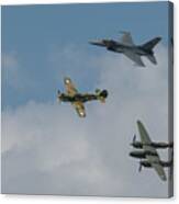 F16 P40 And P38 Formation Flight Canvas Print