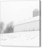 Fade To White - Vanishing Point Perspective Of Wi Barn In Blizzard Canvas Print