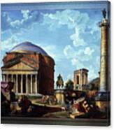 Fantasy View With The Pantheon And Other Monuments Of Old Rome Canvas Print
