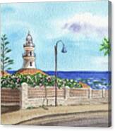 Faro De Cullera Lighthouse Town Of Valencia Sea Shore Watercolor Canvas Print