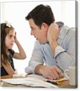 Father Talking To Daughter While Working Canvas Print