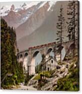 Fayet-chamonix Railway - The Viaduct With A View Of Montblanc - Circa 1900 Photochrom Canvas Print