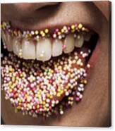 Female' Tongue And Lips Covered In Sugar Sprinkles Canvas Print