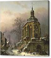 Figures At Work In A Winter Landscape, An Approaching Storm Beyond Canvas Print