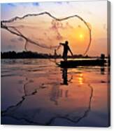Fisherman At Chaophaya River Canvas Print