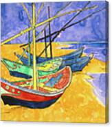 Fishing Boats On The Beach By Vincent Van Gogh Canvas Print