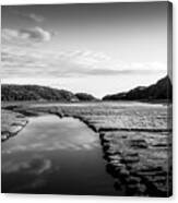 Fjord Landscape In Sunset - Black And White Canvas Print