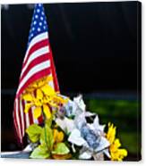 Flag, Flowers, And Freight Train Canvas Print