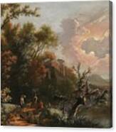 Flemish School Century An Italianate Landscape With Shepherds Canvas Print