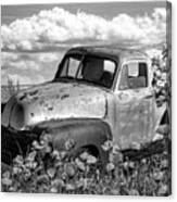 Flower Truck In Poppies Black And White Canvas Print