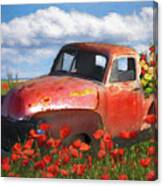Flower Truck In Poppies Painting Canvas Print
