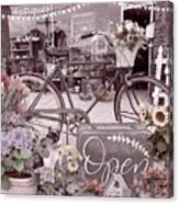 Flowers And Bike On The Sidewalk Antique Tones Canvas Print