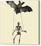 Flying Bat With Skeleton On A String Canvas Print