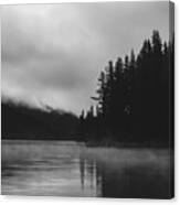 Foggy Forest Reflection Black And White Canvas Print