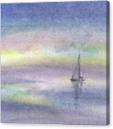 Foggy Glowing Morning Boat Floating In The Sea Canvas Print