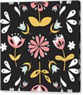 Folk Flower Pattern In Black And White Canvas Print