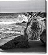 Fort Macon State Park Rock Jetty In Black And White Canvas Print