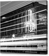 Fort Smith Light Trails And Brewery Neon - Monochrome Panorama Canvas Print