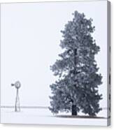 Frosty Pine And Windmill Canvas Print