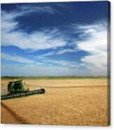 Full Hopper - John Deere Combine Harvesting Wheat On Rolling Nd Prairie Canvas Print