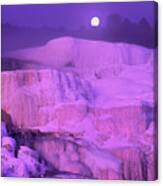 Full Moon Sets Over Minerva Springs On A Winter Morning Yellowstone National Park Canvas Print