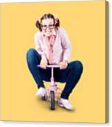 Funny Bicycle Nerd Scooting Through Canvas Print