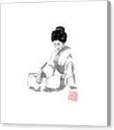 Geisha And Fan Canvas Print