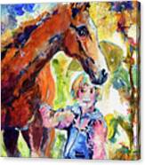 Girl And Horse Watercolors Vibrant Colors Canvas Print
