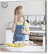 Girl Baking Cupcakes In Kitchen Canvas Print