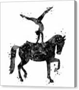 Girl Equestrian Black And White Painting Canvas Print