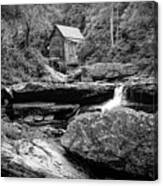 Glade Creek Grist Mill And Twin Falls - Black And White Canvas Print