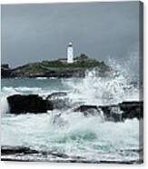 Godrevy Lighthouse Storm Waves Cornwal South West Coast Path Canvas Print